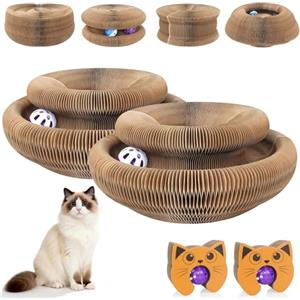 EXTFANS Tiragraffi per Gatti Interattiva con Palla Giocattolo, Cuccia per Gatti Rotondo Pieghevole, Tiragraffi per Gatti per la Casa per Animali Domestici (Set da 2)