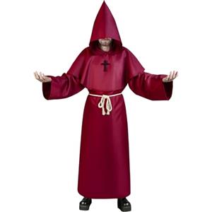 Aomig Costume da Monaco, Monaco Sacerdote Accappatoio Frate Medieval Rinascimentale, Cosplay Costume Robe Adulto Mantello, Abito da Mago Costume da Prete per Halloween Carnevale(Rosso Scuro-XL)