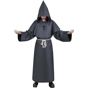 Aomig Costume da Monaco, Monaco Sacerdote Accappatoio Frate Medieval Rinascimentale, Cosplay Costume Robe Adulto Mantello, Abito da Mago Costume da Prete per Halloween Carnevale(Grigio Scuro-2XL)