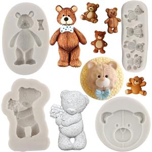 MYPRACS Set di 4 stampi in silicone a forma di orso, per decorare torte e cupcake, in argilla polimerica