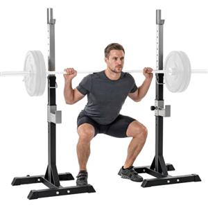 HOMCOM Set 2 Rack Porta Bilanciere in Acciaio, 2 Ganci con Altezza Regolabile, Capacità 150kg, 55x57x105-170cm, Nero