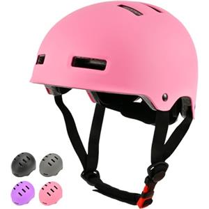 LOKJIJI Casco da bici regolabile per ragazzi ragazze giovani e adulti, Casco Protettivo per bambini per multisport skateboard monopattino bicicletta ciclismo pattinaggio (Rosa, S)