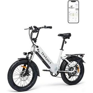 Bodywel F20 Bici Elettrica Adulti, Fatbike 20" x 3,0" Tutti i Terreni, Telaio Step-Through, Batteria 48V 15Ah, Motore 250W, 7 Velocità, Display LED 4,5", Forcella Ammortizzata, Nero (Bianco)