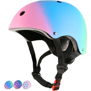 LOKJIJI Casco da bici regolabile per bambina bambini Con gradiente di colore, Casco protettivo per ragazze ragazzi per multisport skateboard monopattino ciclismo pattinaggio (Blu, S)