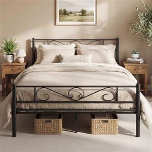 VASAGLE Struttura Letto Singolo, Letto a Doghe in Metallo per Materassi di 200 x 160 cm, per Stanza di Ospiti, Montaggio Facile, per Spazi Piccoli, Nero Inchiostro RMB065B01