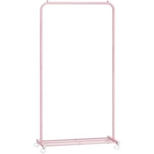 SONGMICS Stand Appendiabiti con Ruote, Appendiabiti Largo 74 cm, con Ripiano a Rete Fitta, Regge fino a 35 kg, 2 Ruote con Freno, Struttura in Metallo, Rosa Pastello HSR130R01