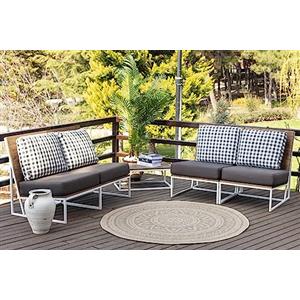 Livabliss Braga Tappeto da Esterno ed Interni Tappeto Esterno Terrazzo Moderne, per Giardino, Balcone, Stile Boho Tappeti Ampi Dimensioni, 100 cm Cerchio Beige e Grigio