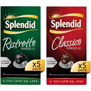 Splendid - Capsule Caffè Espresso Confezione Mista Classico e Ristretto - 100 Capsule in Alluminio - Compatibili con Macchine Nespresso®* original - 50 Capsule Classico e 50 Capsule Ristretto