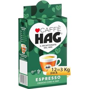 cafe HAG Hag - Caffè Macinato Decaffeinato Gusto Espresso Macinato Fresco - Miscela per Macchina Caffè Espresso e Moka - 12 confezioni da 250 gr (Totale 3 kg)