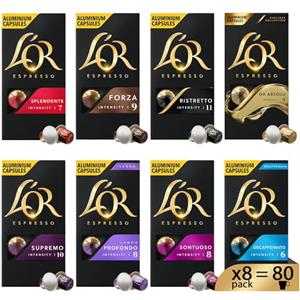 L'OR - Capsule Caffè Espresso Confezione Mista - Variety Pack Preferiti - 80 Capsule di Alluminio - 8 pacchetti da 10 - Compatibili Nespresso®* original