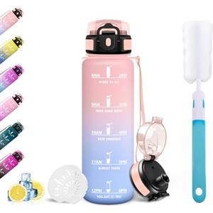 Mulbijeo Borraccia 500ml, Senza BPA, Tenuta Stagna, Indicatori Tempo, Spazzola Bottiglie, Riutilizzabile, per Palestra Ufficio Scuola