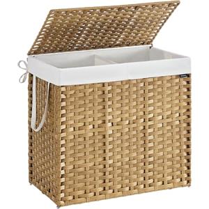 SONGMICS Cestino Portaoggetti, Cesta Portabiancheria da 160 L con Coperchio, Pieghevole, Sacco in Tessuto Rimovibile con Manici, Soggiorno Camera da letto Lavanderia, Colore Naturale LCB216Y01