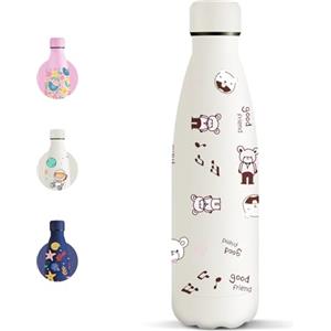 Motswedi Borraccia Termica, 500 ml Senza BPA, Borraccia, 18/8 Acciaio Inossidabile, Bottiglia Bambini, Isolamento Sottovuoto a Doppia Parete, Bottiglia Termica per Scuola, Viaggi - Orso Bianco