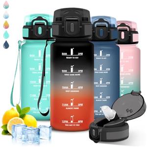 Grsta Borraccia Bambini, Borraccia 500 ml, Bottiglie con Cannuccia, Senza Perdite, Borraccie Motivazionale, Facile da Trasportare, Bottiglie Graduata, Con Slogan Motivazionale, Borracce per Scuole, Corsa