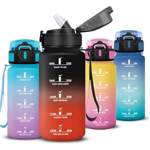 Mujigaga Borraccia 500ml, A Prova di Perdite Borraccia Bambino con Cannuccia, Bottiglia Motivazionale, Facile da Pulire, Borracce con Indicatore del Tempo per Corsa, Palestra, Ciclismo, Scuola