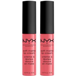NYX Professional Makeup Soft Matte Lip Cream Tinta Labbra Tonalità Cannes Lunga Durata Finish Matte Cremoso Leggero Colore Extra Pigmentato - 2 Rossetti da 8ml