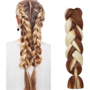 Aomig Allungato Intrecciare, Bicolore Parrucca Treccine Jumbo Estensioni dei Capelli Resistenti ai Calore, Parrucca Rasta per Crochet Twist Intrecciare i Capelli Africane Extension, Marrone+Bianco