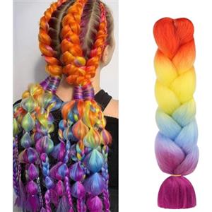 Aomig Allungato Intrecciare, Parrucca Estension dei Capelli Resistenti ai Calore, Parrucca Rasta per Crochet Twist Intrecciare i Capelli Africane Extension, Viola-Blu-Giallo-Arancio