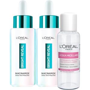 L'Oreal Paris L'Oréal Paris Bright Reveal Siero Anti-Macchie con Niacinamide Formula Delicata Uniformante Levigante Illuminante Contro Imperfezioni per Pelli Sensibili - 2 Flaconi da 30ml + Acqua Micellare 30ml