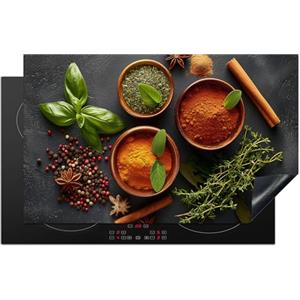 KitchenYeah© Protezione Piano Cottura Tappetino per Induzione 85x52 cm Cucina Proteggi Coprifornello Antiscivolo Erbe - Calcestruzzo - Cannella - Spezie