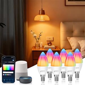 Aigostar Lampadina Alexa E14 SL2 WiFi Lampadine Smart LED 6.5W 555LM, Lampadina Intelligente RGBCCT Dimmerabile, 2700K-6500K, Sincronizza con la musica, compatibile con Alexa/Google Home, 6 Unità
