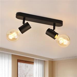 KYOTECH Lampada da Soffitto Vintage con 2 Faretti LED Soffitto Orientabili, Faretti da Soffitto per Corridoio Entrata o Scale Salotto Camera, Plafoniera Retrò in alluminio Faretto (Nero, non Inclusa)