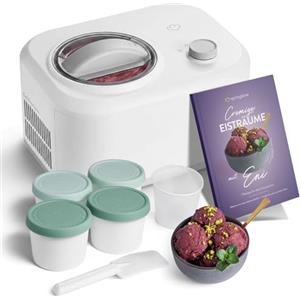 Springlane Kitchen SPRINGLANE Macchina per il gelato Eni (Bianco + 4 Menta Secchiello per gelatto, 1 L)