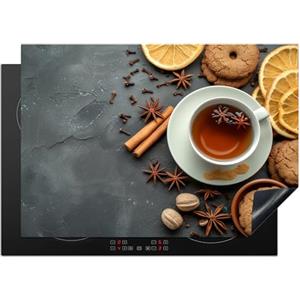 KitchenYeah© Coperchio Piano Cottura 75x52 cm Cucina Copri Fornelli Tappetino Induzione Antiscivolo Piastra Protezione Tè - Cannella - Calcestruzzo - Biscotti - Frutta