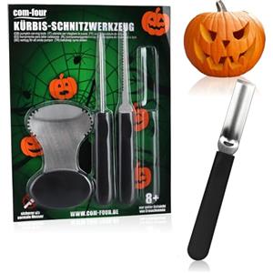 COM-FOUR® set da 4 pezzi per intagliare la zucca per Halloween - utensili da taglio per svuotare le zucche - utensile da intaglio in acciaio inossidabile