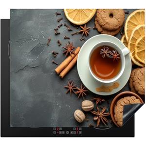 KitchenYeah© Coperchio Piano Cottura 60x52 cm Cucina Copri Fornelli Tappetino Induzione Antiscivolo Piastra Protezione Tè - Cannella - Calcestruzzo - Biscotti - Frutta