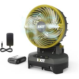 EXIT 20V ventilatore a nebulizzazione portatile EX022, ventilatore a batteria con 3 velocità e 3 impostazioni di nebbia, ideale per campeggio, picnic e spiaggia. Include batteria sostituibile 2,0 Ah.