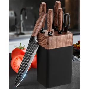 Denkich Coltelli da Cucina, 7 Pezzi Set Coltelli da Cucina Affilati con Blocco, Lame Acciaio Inossidabile di Qualità e Manici Ergonomici, Coltello da Cucina Professionali per Uso Domestico（Non Legno）