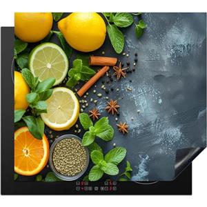 KitchenYeah© Protezione Piano Cottura Tappetino per Induzione 59x51 cm Cucina Proteggi Coprifornello Antiscivolo Frutta - Calcestruzzo - Piante - Limone - Cannella