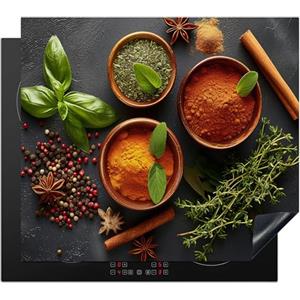 KitchenYeah© Protezione Piano Cottura Tappetino per Induzione 59x52 cm Cucina Proteggi Coprifornello Antiscivolo Erbe - Calcestruzzo - Cannella - Spezie