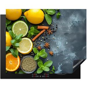 KitchenYeah© Protezione Piano Cottura Tappetino per Induzione 65x52 cm Cucina Proteggi Coprifornello Antiscivolo Frutta - Calcestruzzo - Piante - Limone - Cannella