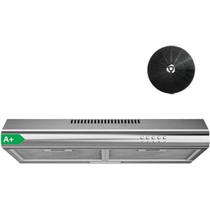 FIREGAS Cappa aspirante 60 cm, ricircolo e scarico, 250 m³/h, 3 livelli di potenza, con filtro a carbone, efficienza energetica A +, silenziosa, illuminazione a LED, acciaio inox