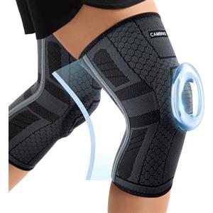 CAMBIVO Tutore Ginocchio 2 Pezzi, Ginocchiera Ortopedica Compressione con Stabilizzatori Laterali In PMMA e Gel Pad Rotulea, per Rottura del Menisco, Artrite, Infortunio Sportivo, Pallavolo