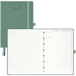 BEZEND Agenda 2026 2027 Settimanale A5, 18 Mesi da Lug.26 a Dic.27, 1 Pagina a Settimana con 1 Pagina di Appunti, Diario Scuola 21 x 15,5 cm, Copertina Rigida in Pelle PU - Verde Mezzanotte