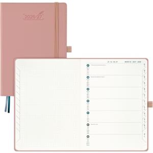 BEZEND Agenda 2026 2027 Settimanale A5, 18 Mesi da Lug.26 a Dic.27, 1 Pagina a Settimana con 1 Pagina di Appunti, Diario Scuola 21 x 15,5 cm, Copertina Rigida in Pelle PU - Rosa