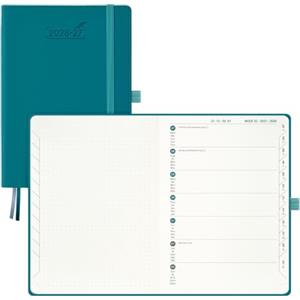 BEZEND Agenda 2026 2027 Settimanale A5, 18 Mesi da Lug.26 a Dic.27, 1 Pagina a Settimana con 1 Pagina di Appunti, Diario Scuola 21 x 15,5 cm, Copertina Rigida in Pelle PU - Verde Pacifico