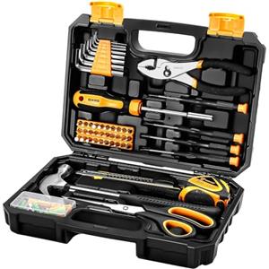 DEKOPRO Kit di utensili manuali generici per la casa con custodia in plastica, kit di attrezzi multiuso per la casa, include strumenti essenziali per riparazioni in ufficio e università, 50 pezzi
