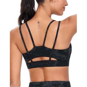 THE GYM PEOPLE Reggiseno sportivo da donna con doppia cinghia di spaghetti, reggiseno di supporto per allenamento con spalline imbottite, nero, S