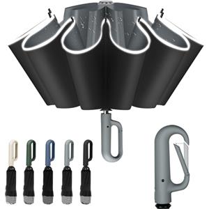 Vicloon Ombrello Pieghevole Antivento da Pioggia, 106 cm Ombrello Inverso Automatico, 10 Stecche Rinforzate, Manico con Fibbia da Alpinismo, Protetto Dagli UV, Perfetto per Uomo Donna (Grigio)