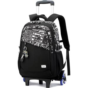 Lutuan Zaino con Ruote per Ragazzi Adolescenti, 26L Zaini Scuola Trolley Media e Superiore Staccabile, Zaino Ragazzo Impermeabile Nero Graffiti-Daypack da Viaggio con Carrello