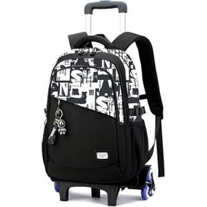 Lutuan Zaino con Ruote per Ragazzi Adolescenti, 26L Zaini Scuola Trolley Media e Superiore Staccabile, Zaino Ragazzo Impermeabile Nero Graffiti-Daypack da Viaggio con Carrello