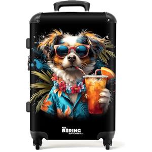 NoBoringSuitcases.com © Valigia rigida con ruote, trolley, bagaglio a mano, 4 ruote, lucchetto TSA (cane in terre tropicali), (Valigia media 67x43x25 cm)