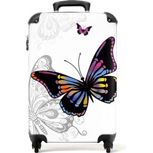 NoBoringSuitcases.com bagaglio a mano, trolley, valigia da 10 kg, rigida, leggera, valigie da viaggio per cabina, aereo, con 4 ruote girevoli, manico estensibile, 55x40x20 cm, Farfalla Sfondo bianco