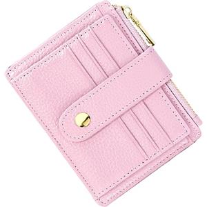 BTNEEU Porta Carte di Credito in Pelle RFID Blocco Portafoglio Sottile con Portamonete, con Cerniera, Donna e Uomo Piccolo Slim con 9 Slot Schede (Rosa sakura)