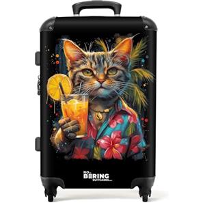 NoBoringSuitcases.com © Valigia rigida con ruote, trolley, bagaglio a mano, 4 ruote, lucchetto TSA (gatto in stile street art tropicale), (Valigia media 67x43x25 cm)