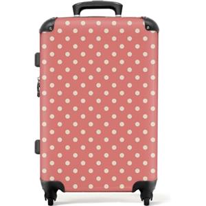 NoBoringSuitcases.com valigia grande 20-23 kg, media, trolley medio, rigida, rigido, da stiva, valigie grandi, bagaglio, leggera, medie rigide, con 4 ruote girevoli, 67 cm - 72 L, Punti su sfondo rosa